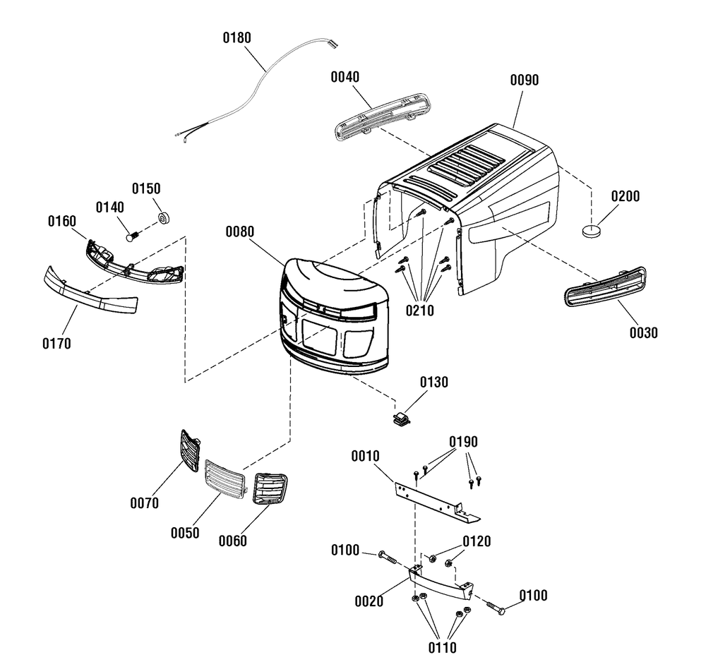 Hood And Grille Group Diagram and Parts List for 2691198-00-MT155380 2013 Briggs and Stratton Lawn Tractor